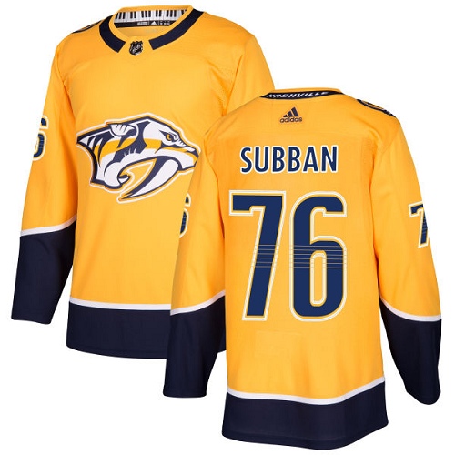 Adidas Nashville Predators #76 P.K Subban Yellow Home Authentic Stitched Youth NHL Jersey->youth nhl jersey->Youth Jersey